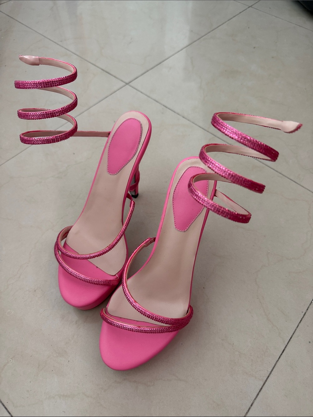 Jessica bara caovilla sparkle bottoms pink wrap heels